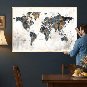 World Map Wall Art Canvas Print for Office Wall Decor