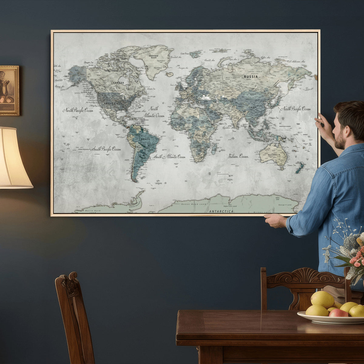 Neutral Vintage World Map Canvas Wall Art Print, Classic Map