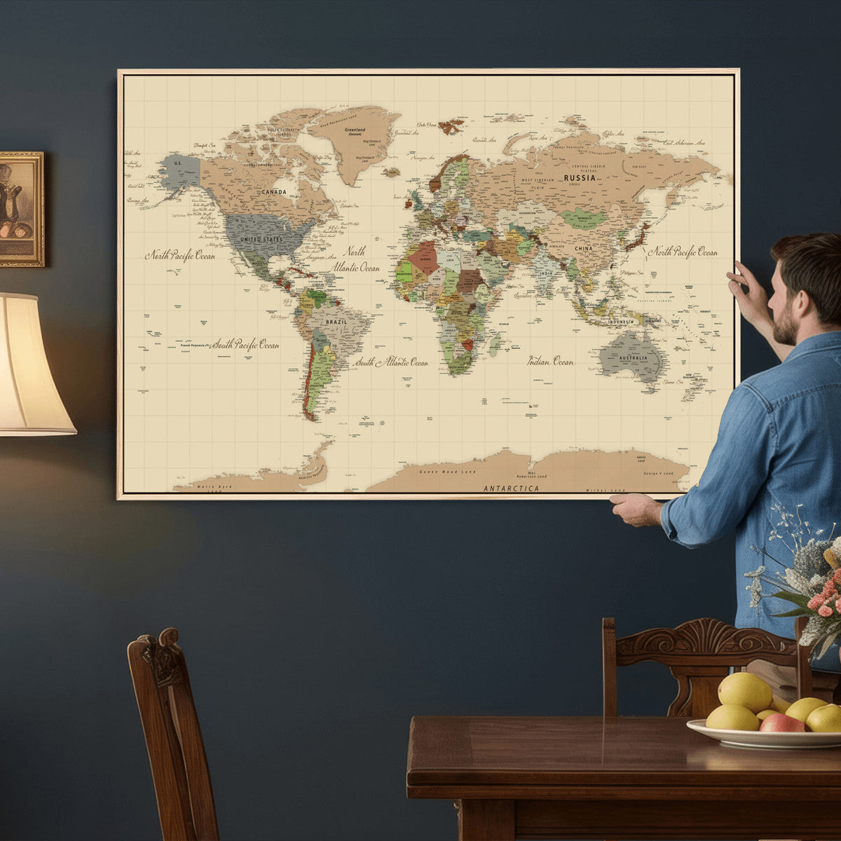 Extra Large World Map Canvas Print – Detailed Map of the