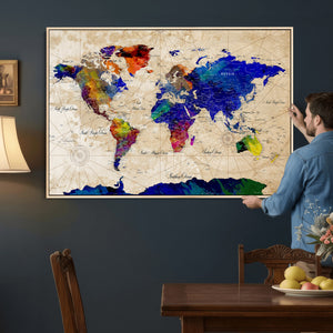 Watercolor World Map Canvas Print – Framed Wall Art for