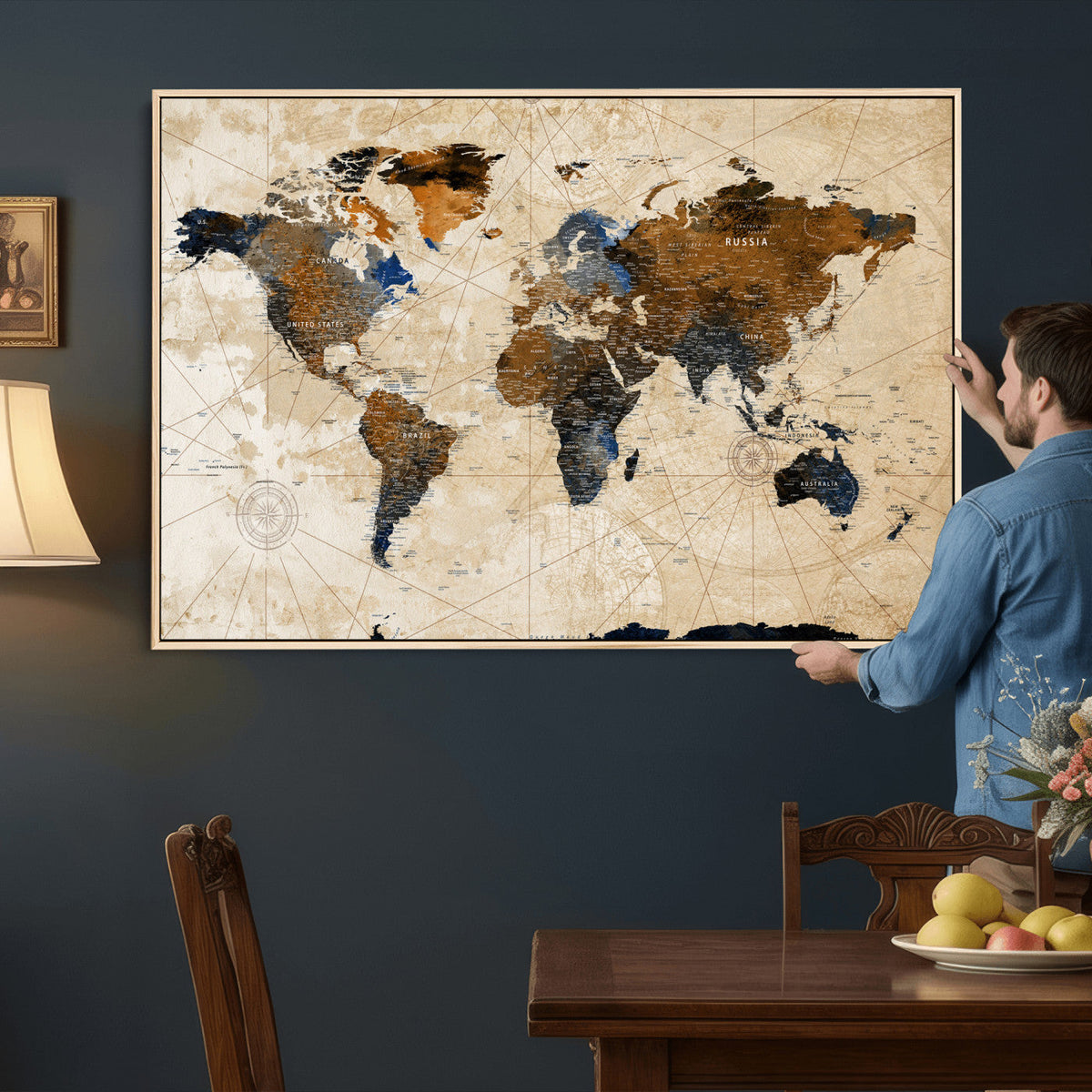 World Map Canvas Print – Framed Travel Map Wall Art for