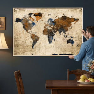 World Map Wall Art Canvas Print, Modern Decorative Framed