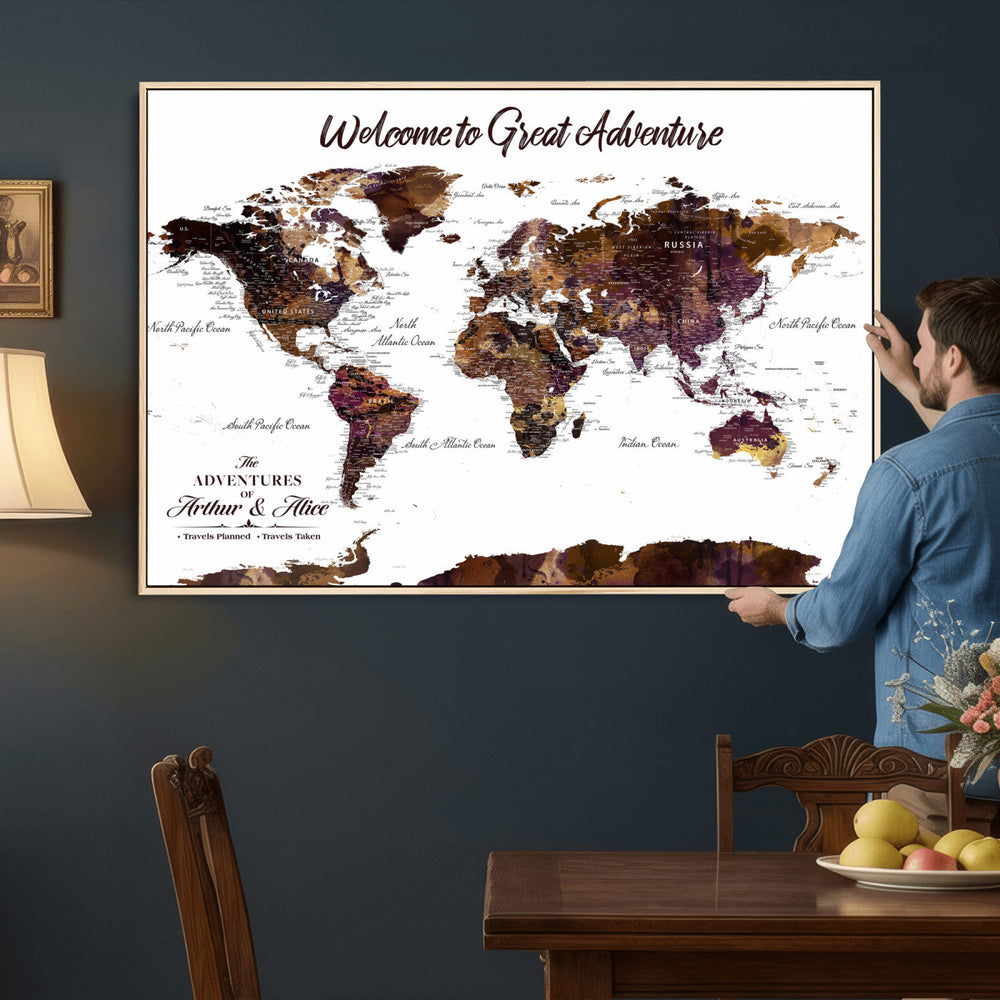Custom Push Pin World Map Wall Art Canvas Print –