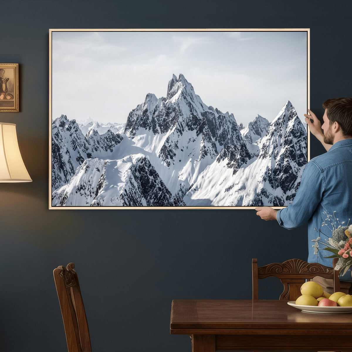 Snowy Mountain Range Canvas Print, Alpine Peaks Landscape