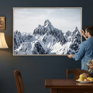 Snowy Mountain Range Canvas Print, Alpine Peaks Landscape