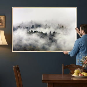 Foggy Forest Wall Art Canvas Print, Misty Pine Tree