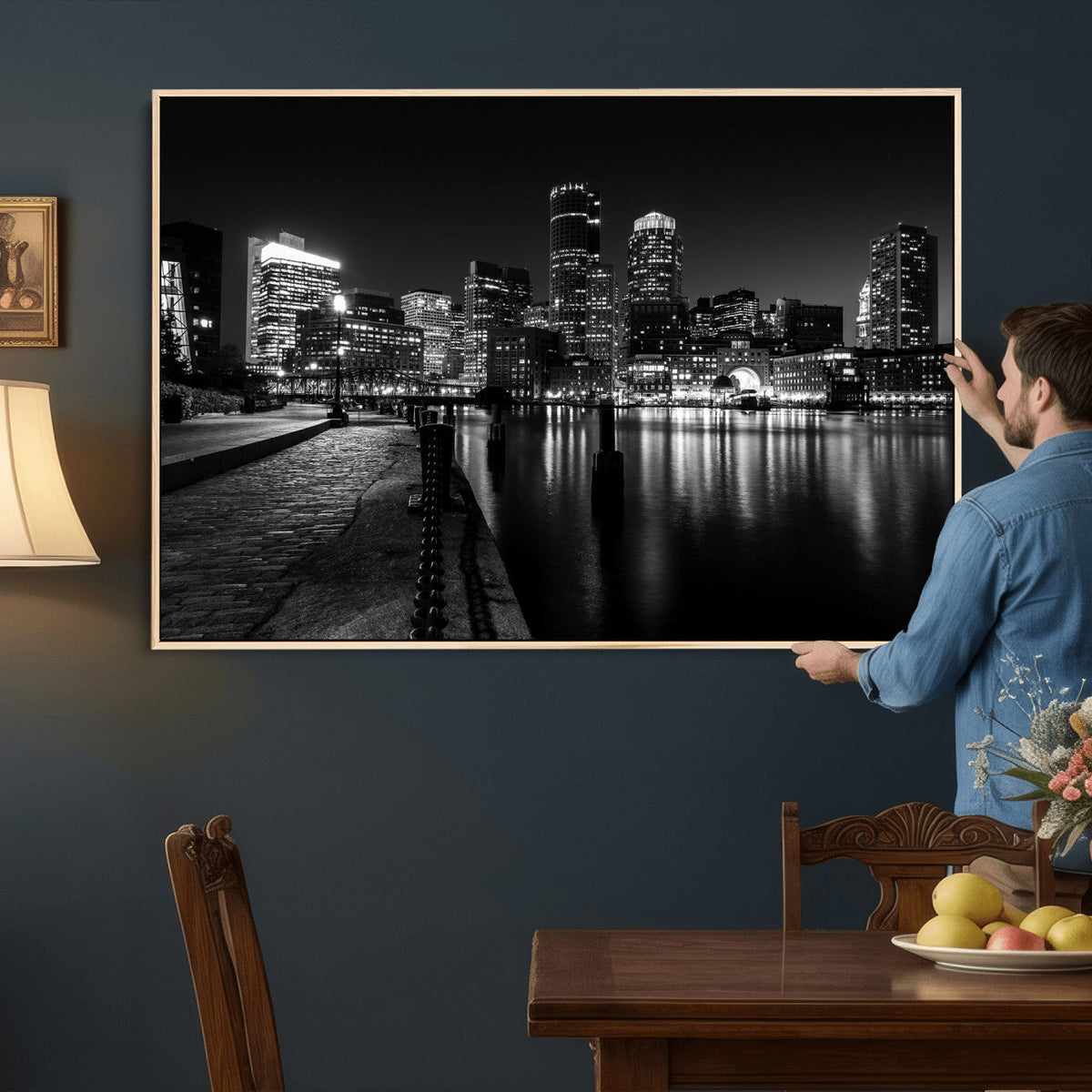 Boston Wall Art Canvas Print, Boston City Downtown Night