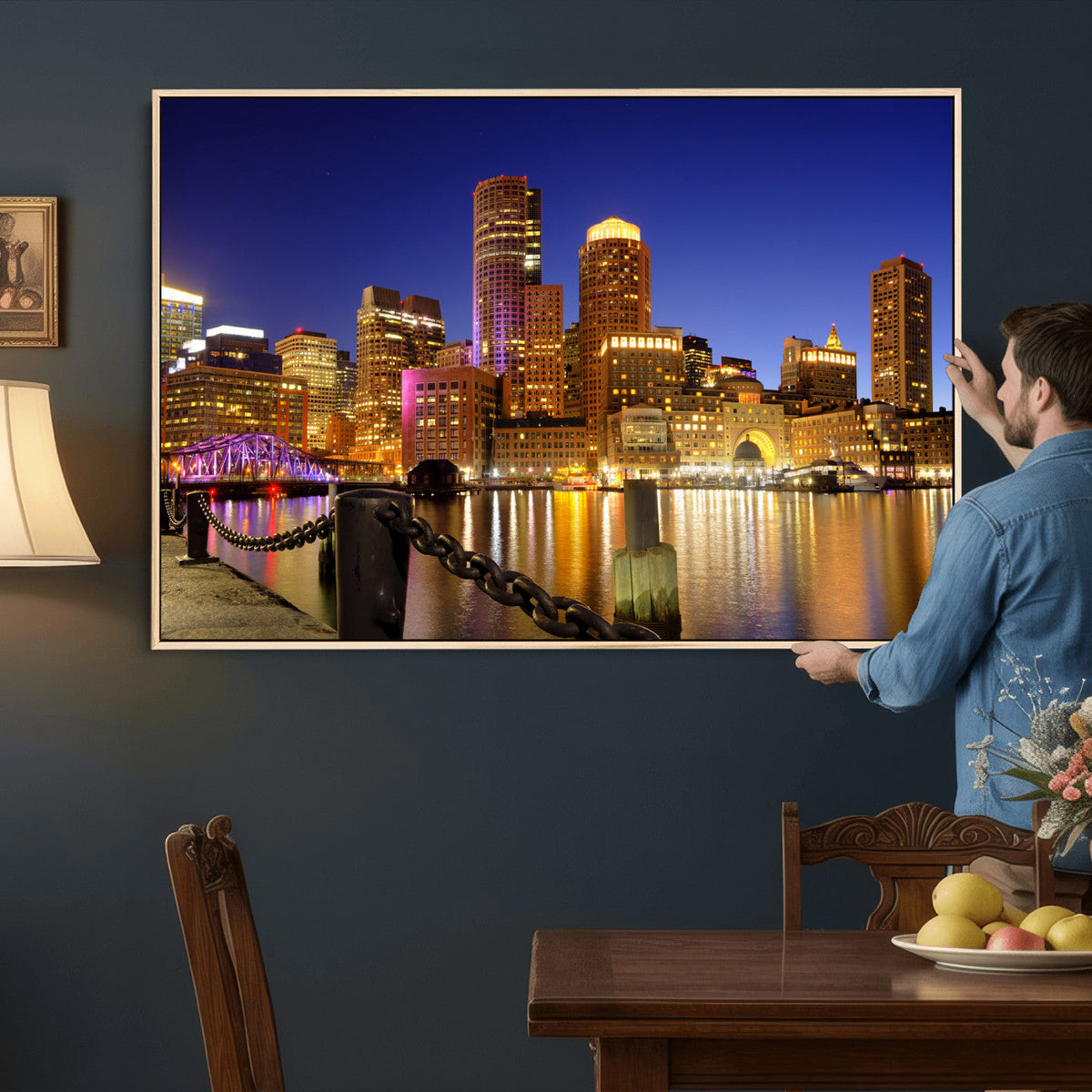 Boston Wall Art Canvas Print, Boston City Downtown Night