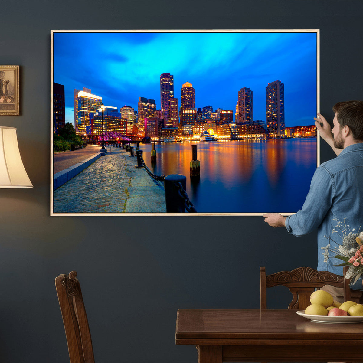 Boston Wall Art Canvas Print, Boston City Downtown Night