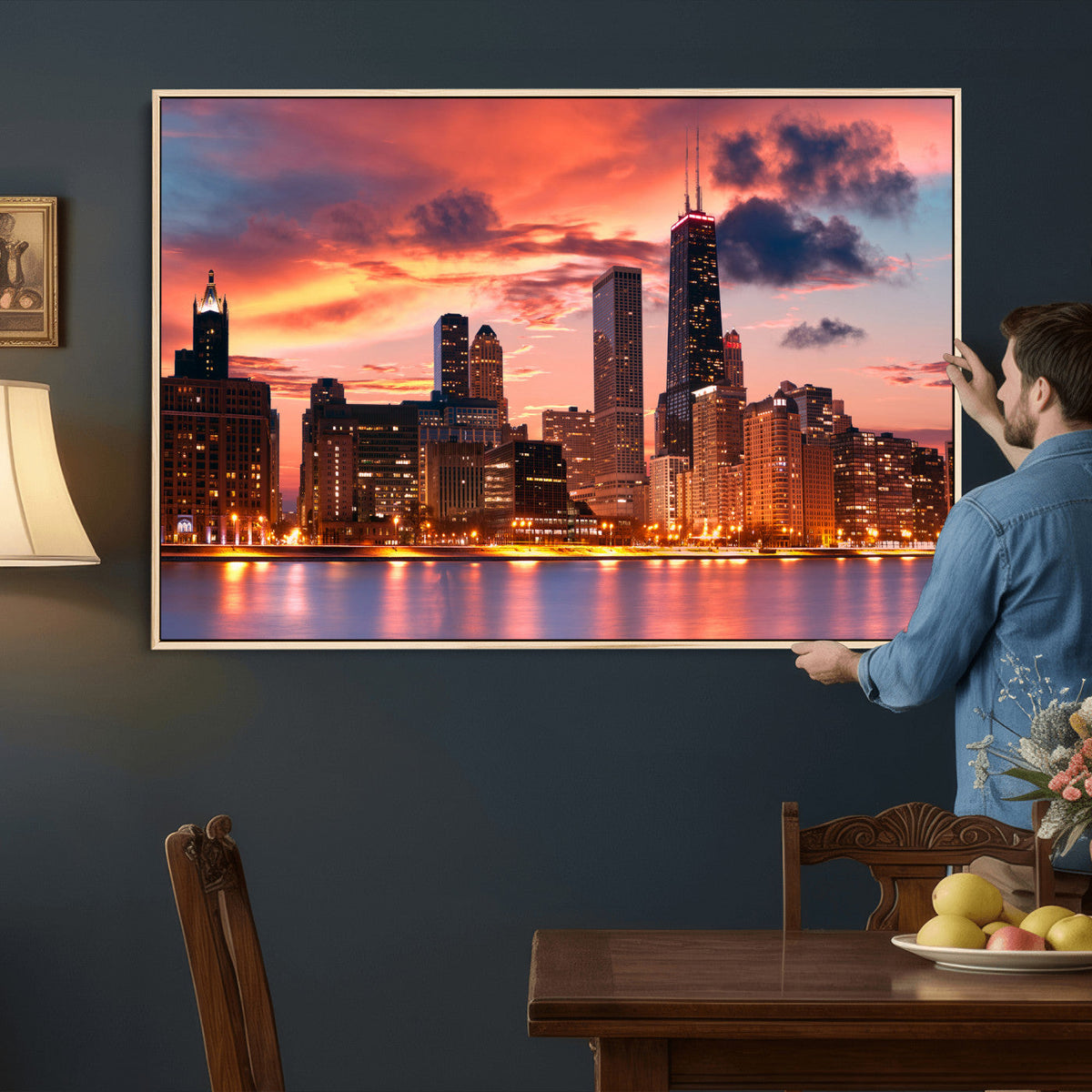 Chicago Wall Art Canvas Print - Chicago City Downtown Night