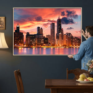 Chicago Wall Art Canvas Print - Chicago City Downtown Night