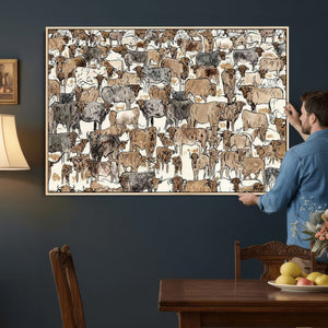 Abstract Longhorn Wall Art Canvas Print - Cow Animal Drawing