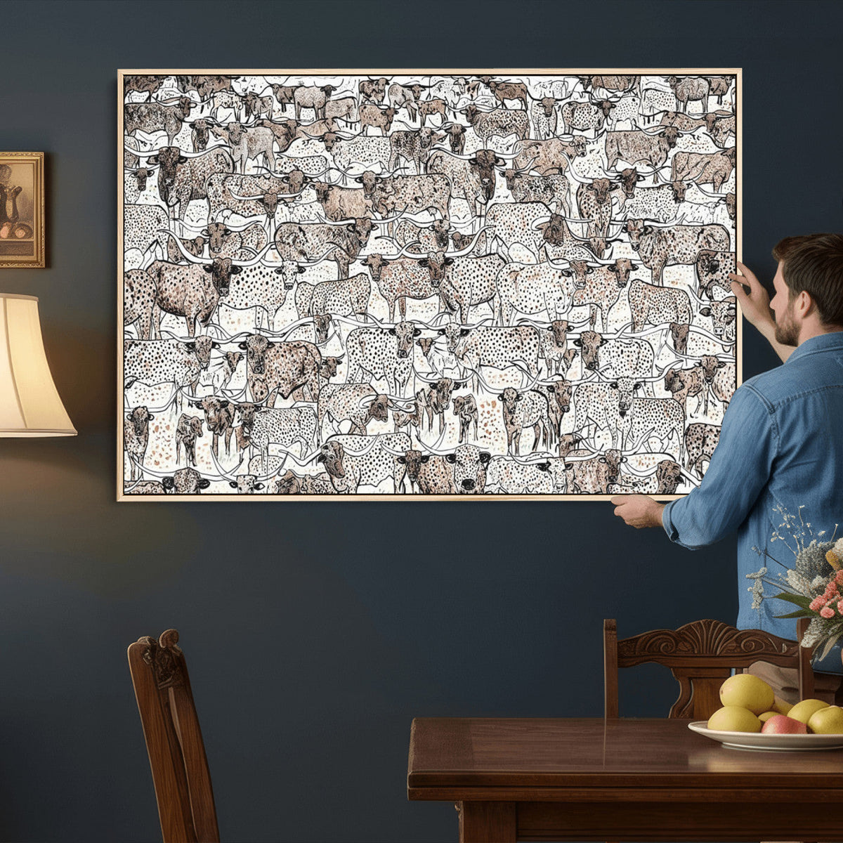 Abstract Texas Cow Wall Art Canvas Print - Farm Longhorn