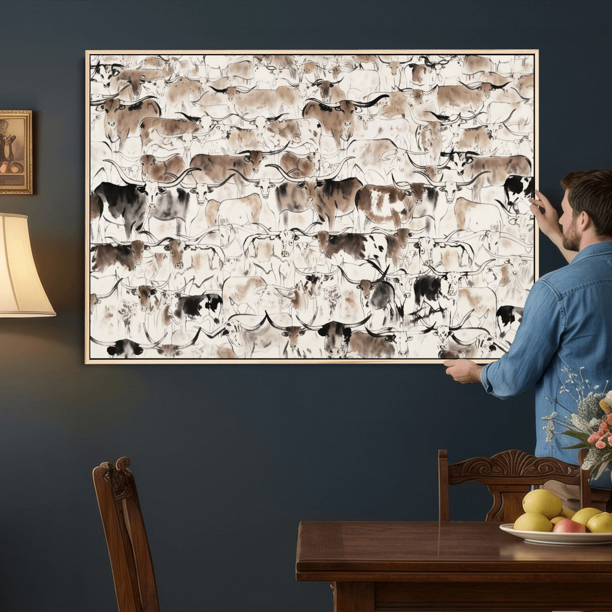 Abstract Texas Cow Canvas Print for Cabin and Western Home