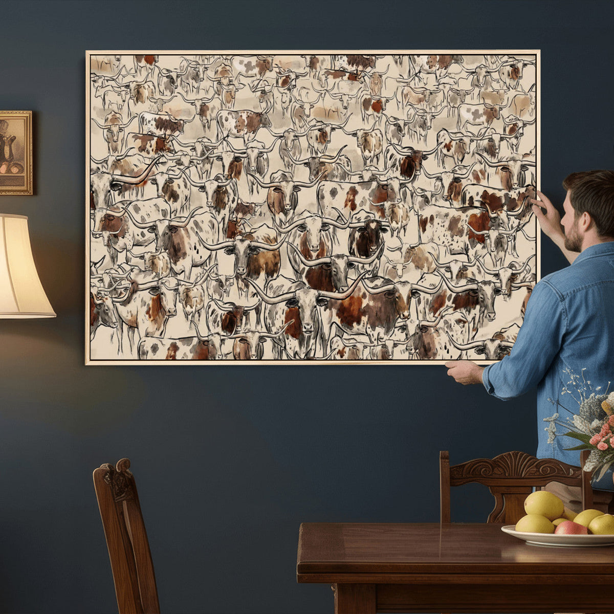 Abstract Longhorn Wall Art Canvas Print - Farm Animal
