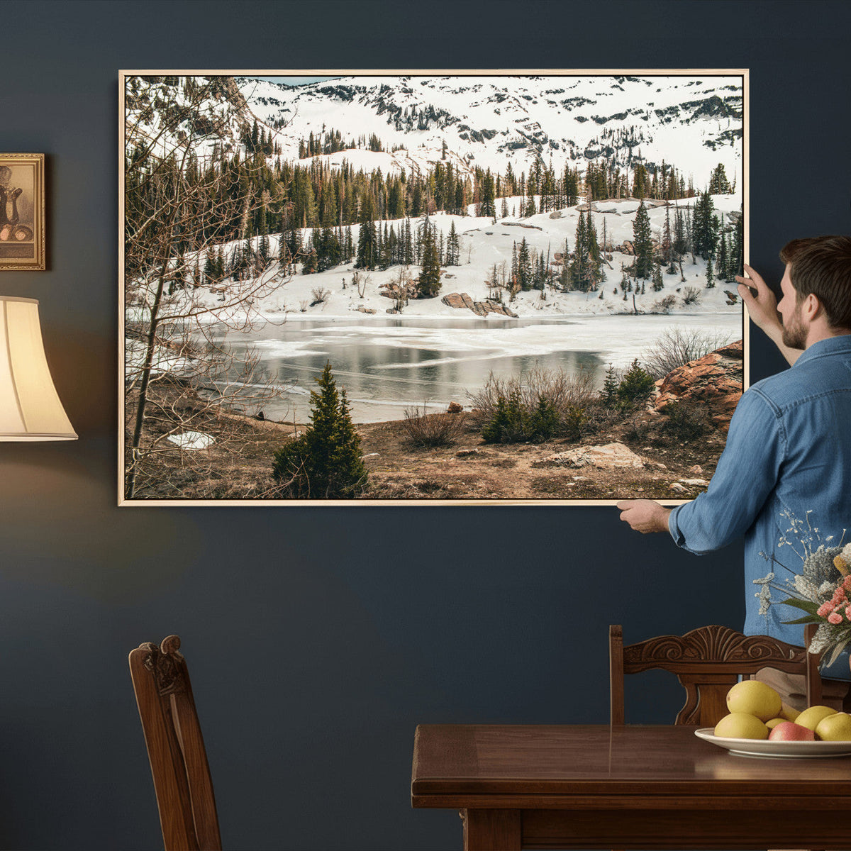 Snowy Mountain Landscape Wall Art Canvas Print, Alpine Pine
