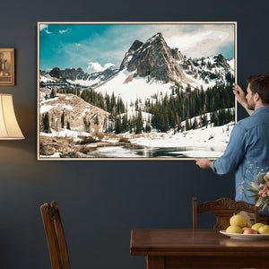 Snowy Mountain Wall Art Canvas Print, Alpine Pine Forest