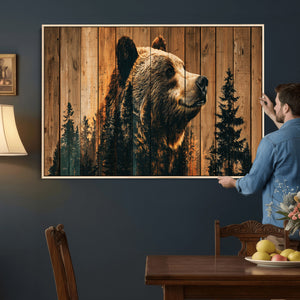 Rustic Bear Wall Art Canvas Print – Woodland Wildlife