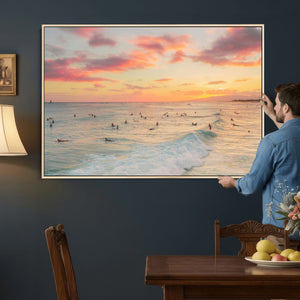 Sunset Beach Wall Art Canvas Print – Soft Coastal