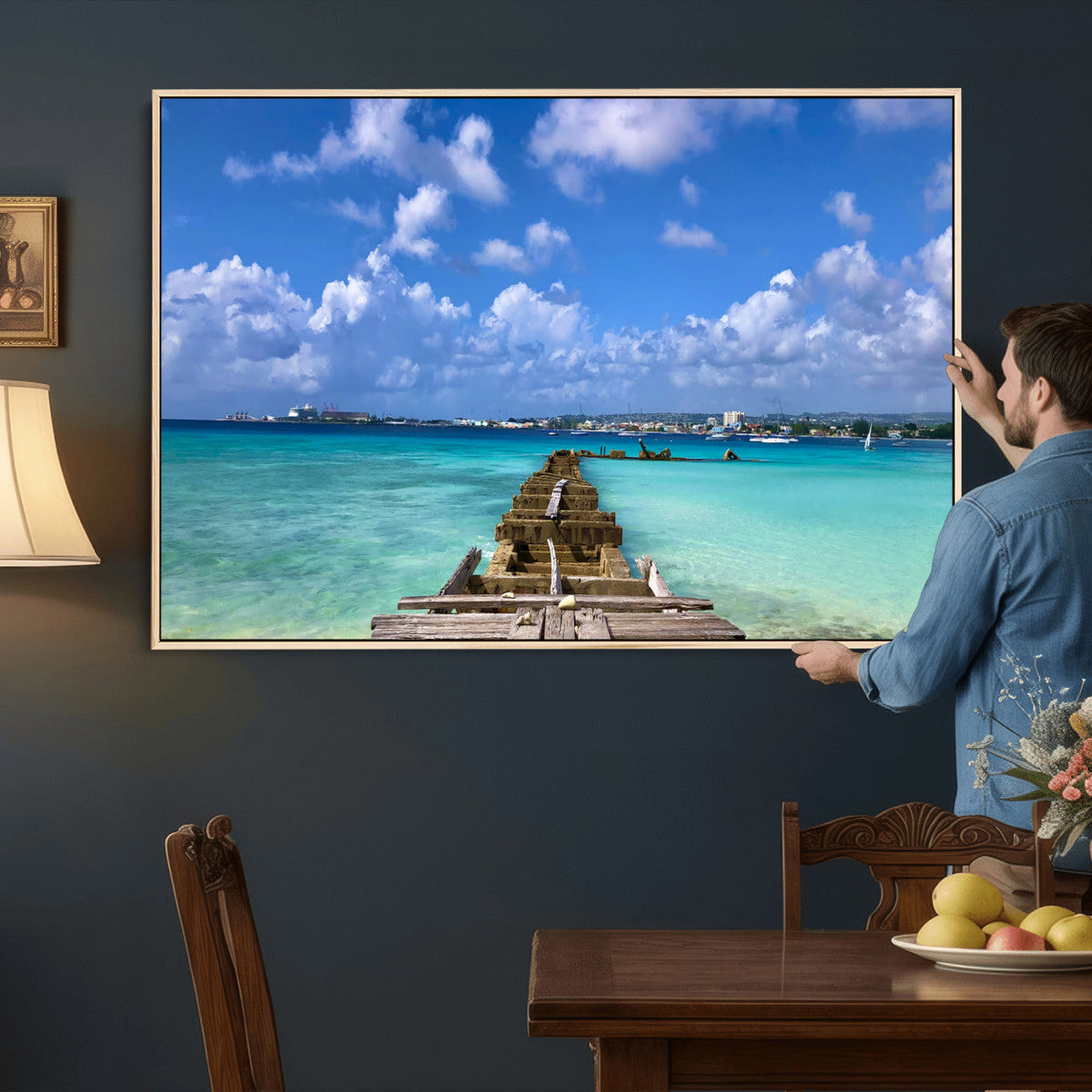 Caribbean Ocean Pier Seascape Wall Art Canvas Print,