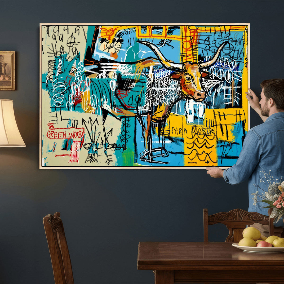 Basquiat Style Bird Bull Graffiti Wall Art Canvas Print,