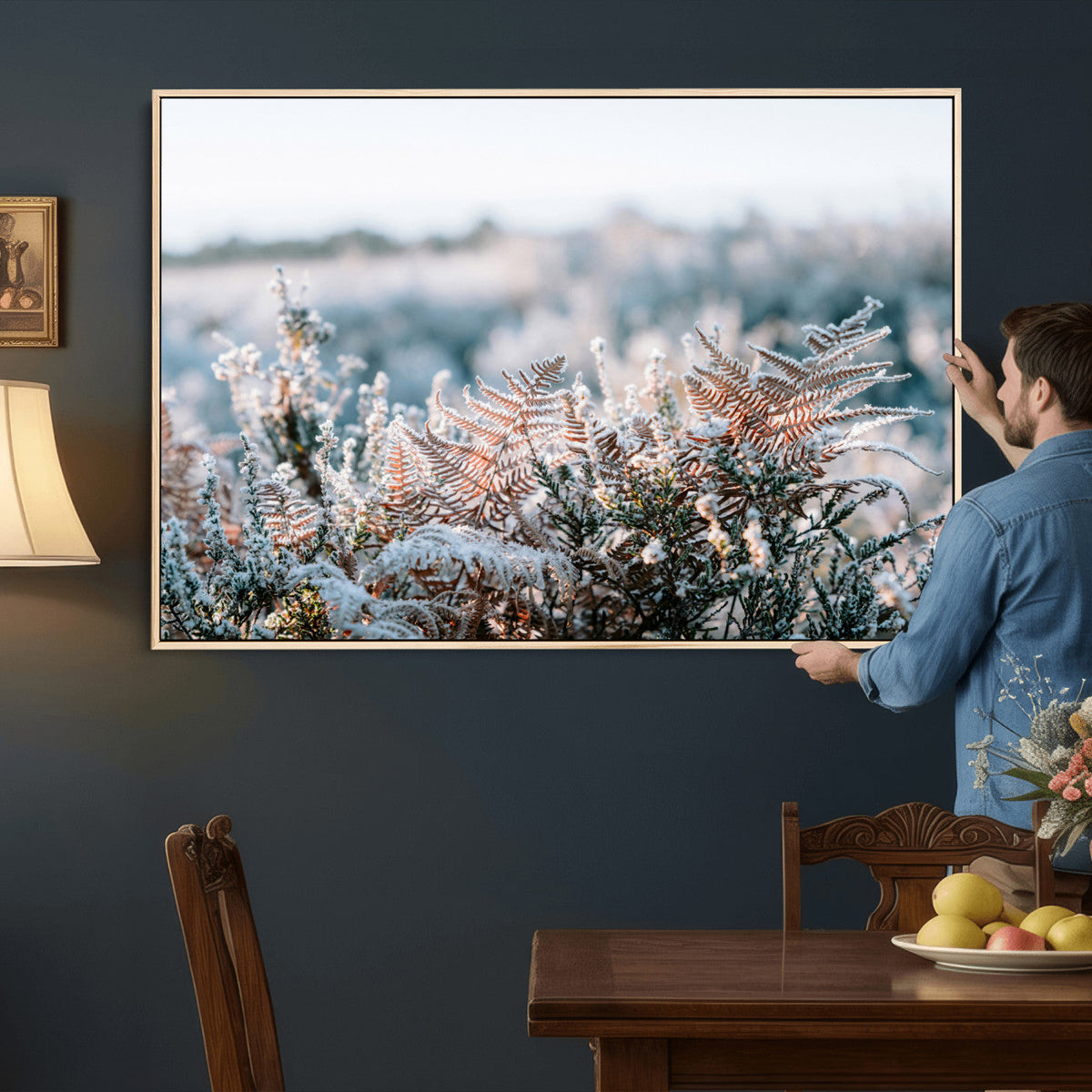 Frosted Fern Wall Art Canvas Print, Soft Winter Botanical