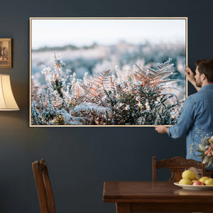 Frosted Fern Wall Art Canvas Print, Soft Winter Botanical