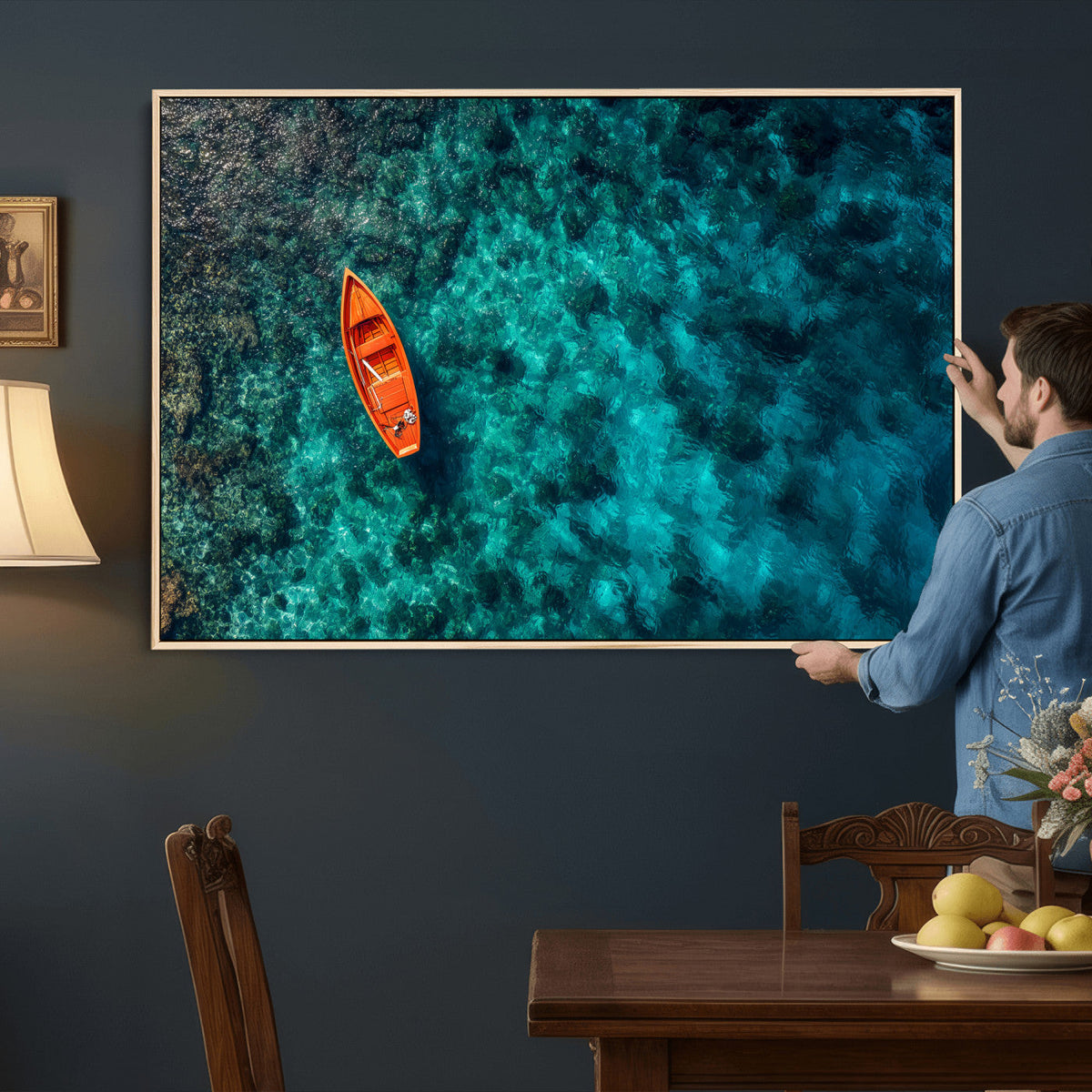 Turquoise Ocean Boat Wall Art Canvas Print