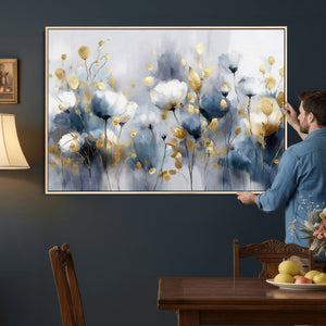 Large Abstract Flowers Wall Art Canvas Print – Gold and Blue