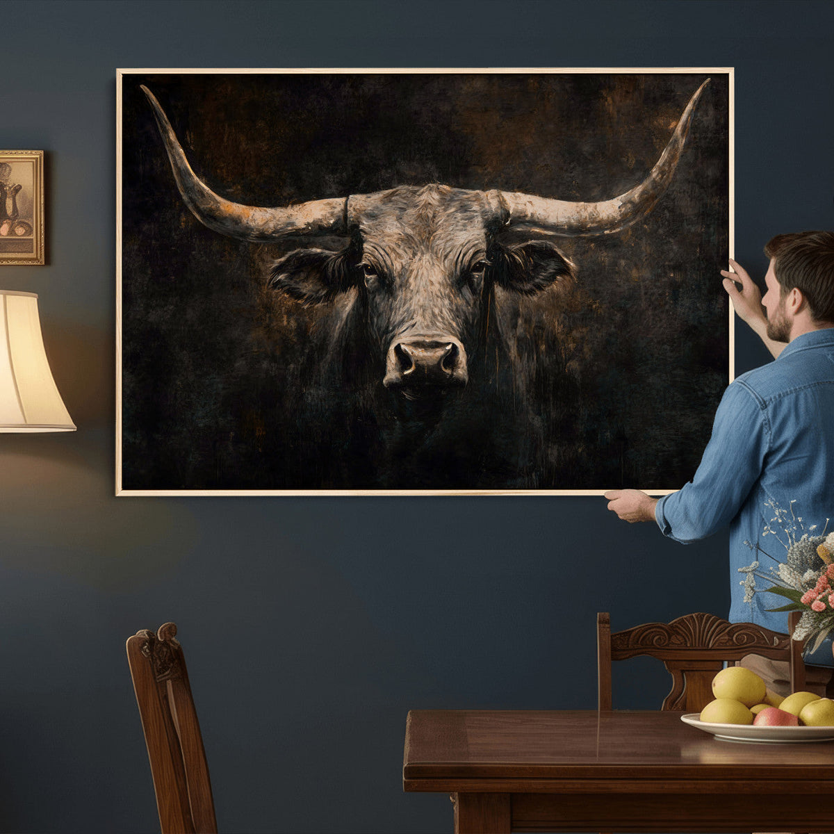 Vintage Longhorn Bull Wall Art Canvas Print – Rustic Western