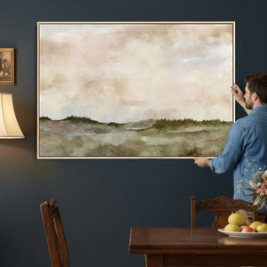 Muted Watercolor Hill Landscape Print — Beige Taupe Cloudy