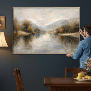Neutral Abstract River Landscape Wall Art Canvas Print