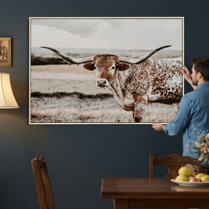 Texas Longhorn Bull Rustic Wall Art Canvas Print