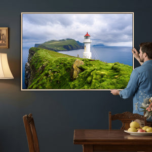 Coastal Lighthouse Wall Art Canvas Print, Cliffside Ocean