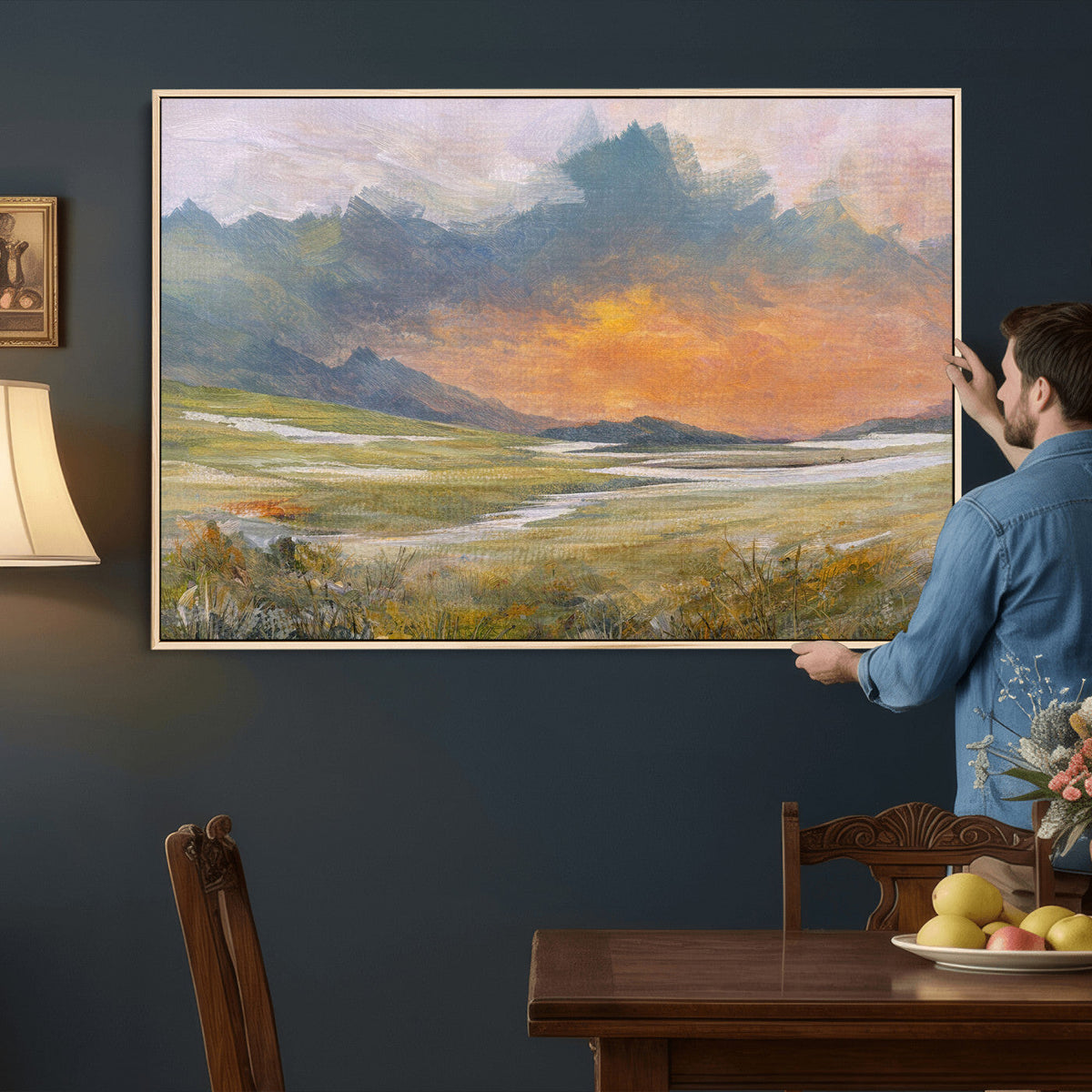 Mountain Sunset Wall Art Canvas Print Vintage Landscape