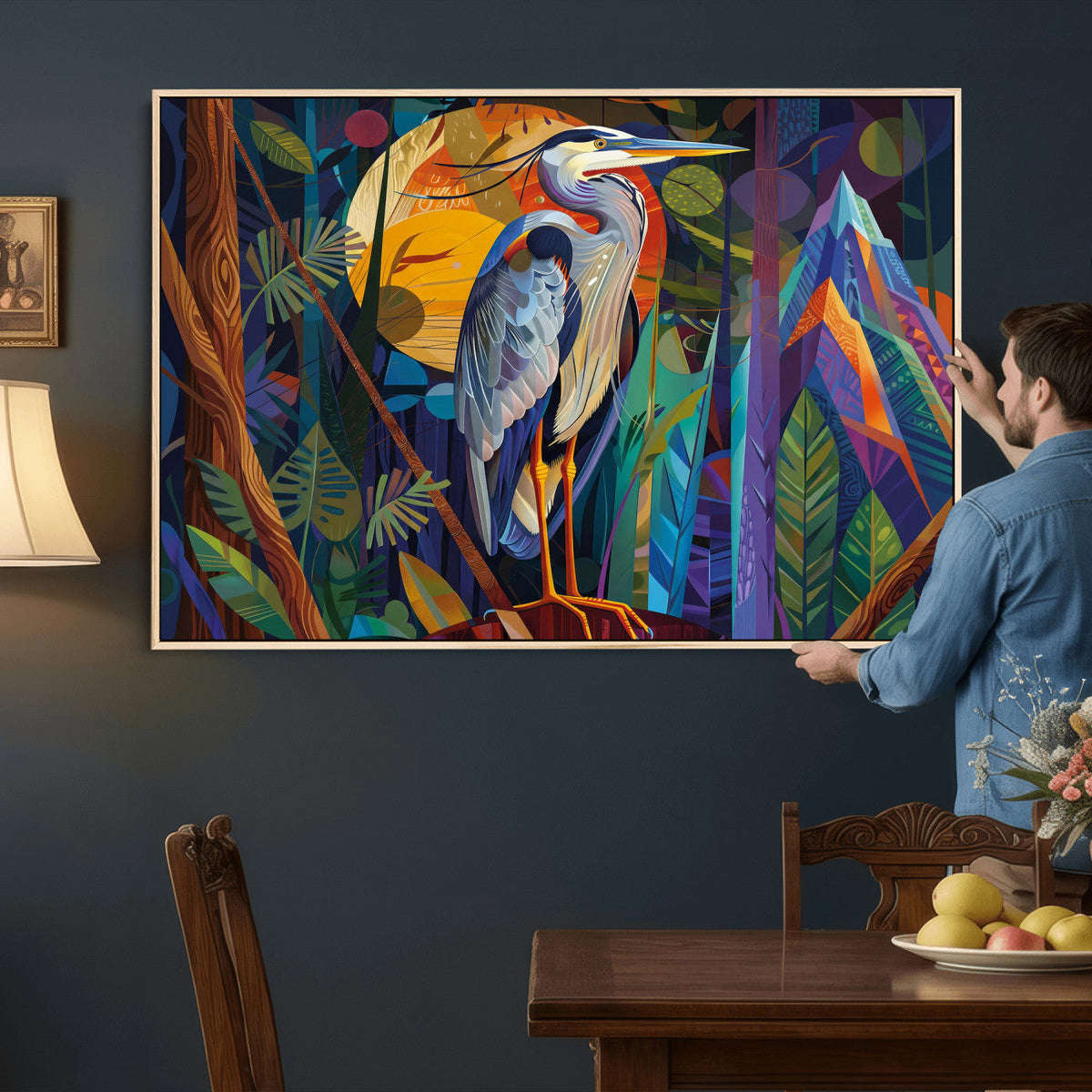 Colorful Heron Wall Art Canvas Print Tropical Bird Abstract