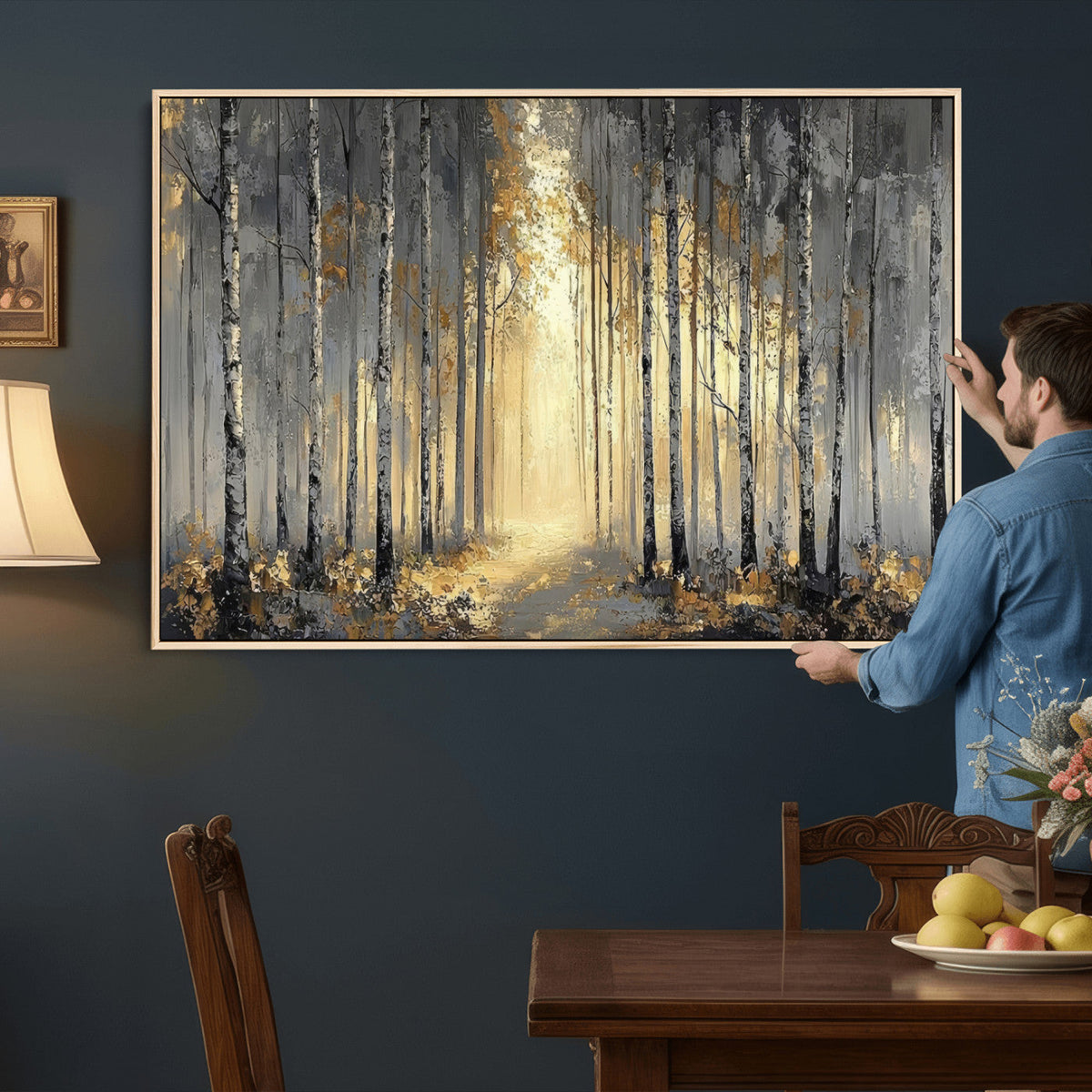 Abstract Birch Forest Wall Art Canvas Print – Modern Neutral