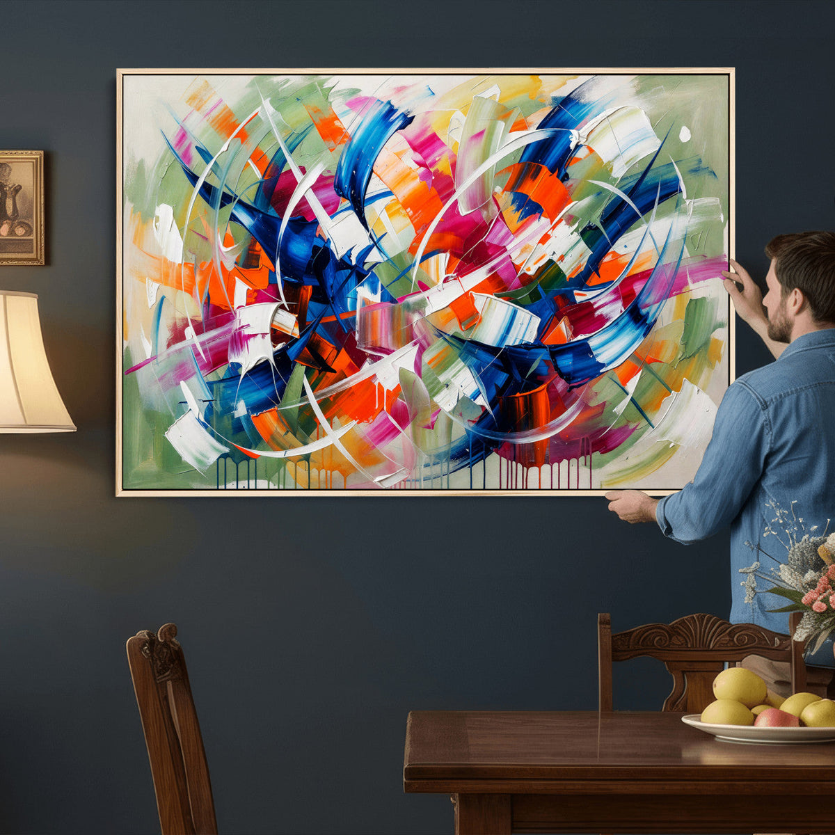 Geometric Abstract Wall Art Canvas Print, Orange Blue