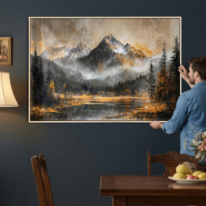 Mountain Lake Canvas Wall Art — Rustic Forest Landscape