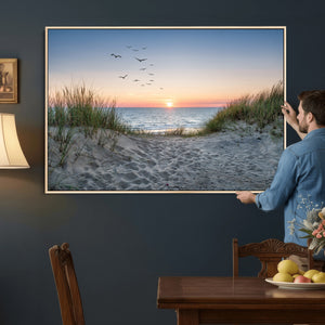 Sandy Dune Path Sunset Canvas Wall Art — Seagulls Beach