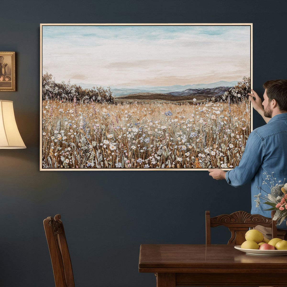 Neutral Wildflower Field Canvas Wall Art — Beige Earth Tone