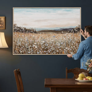 Neutral Wildflower Field Canvas Wall Art — Beige Earth Tone