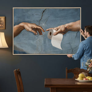 Funny Bathroom Canvas Wall Art, Michelangelo Creation of