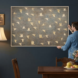 Flying Birds Canvas Wall Art, Vintage Bird Flock Pattern