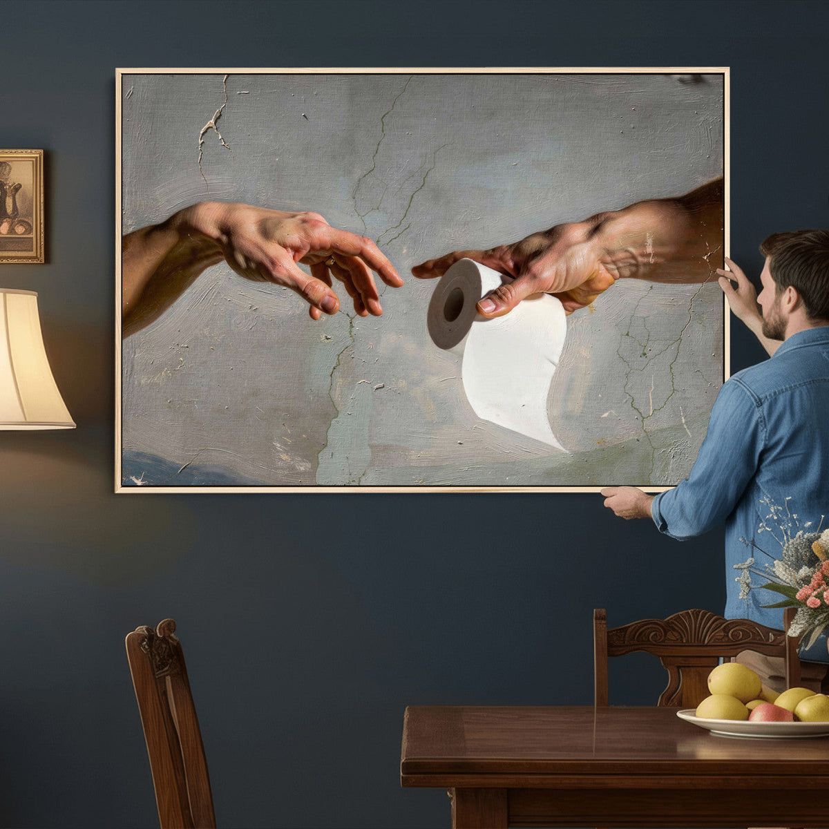 Funny Bathroom Wall Art Canvas, Creation of Toilet Paper
