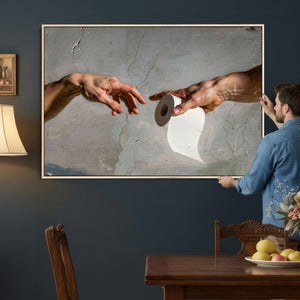 Funny Bathroom Wall Art Canvas, Creation of Toilet Paper