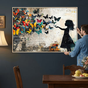 Banksy Butterfly Girl Wall Art Canvas Print, Framed Street