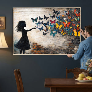 Banksy Butterfly Girl Wall Art Canvas Print, Framed Street