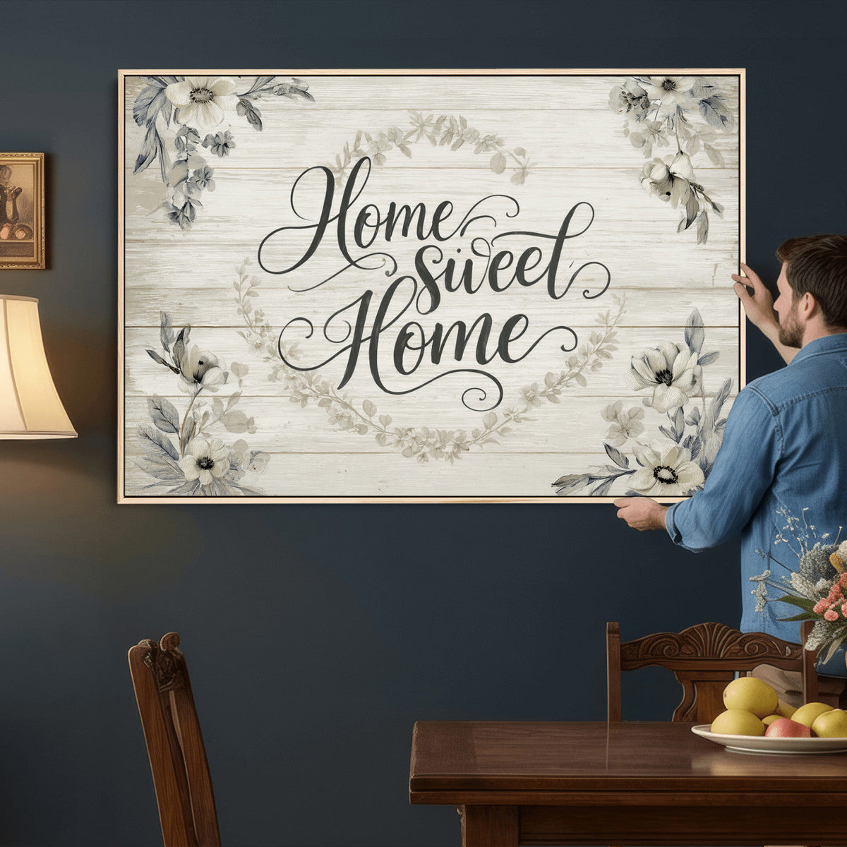 Home Sweet Home Wall Art Canvas Print, Floral Farmhouse