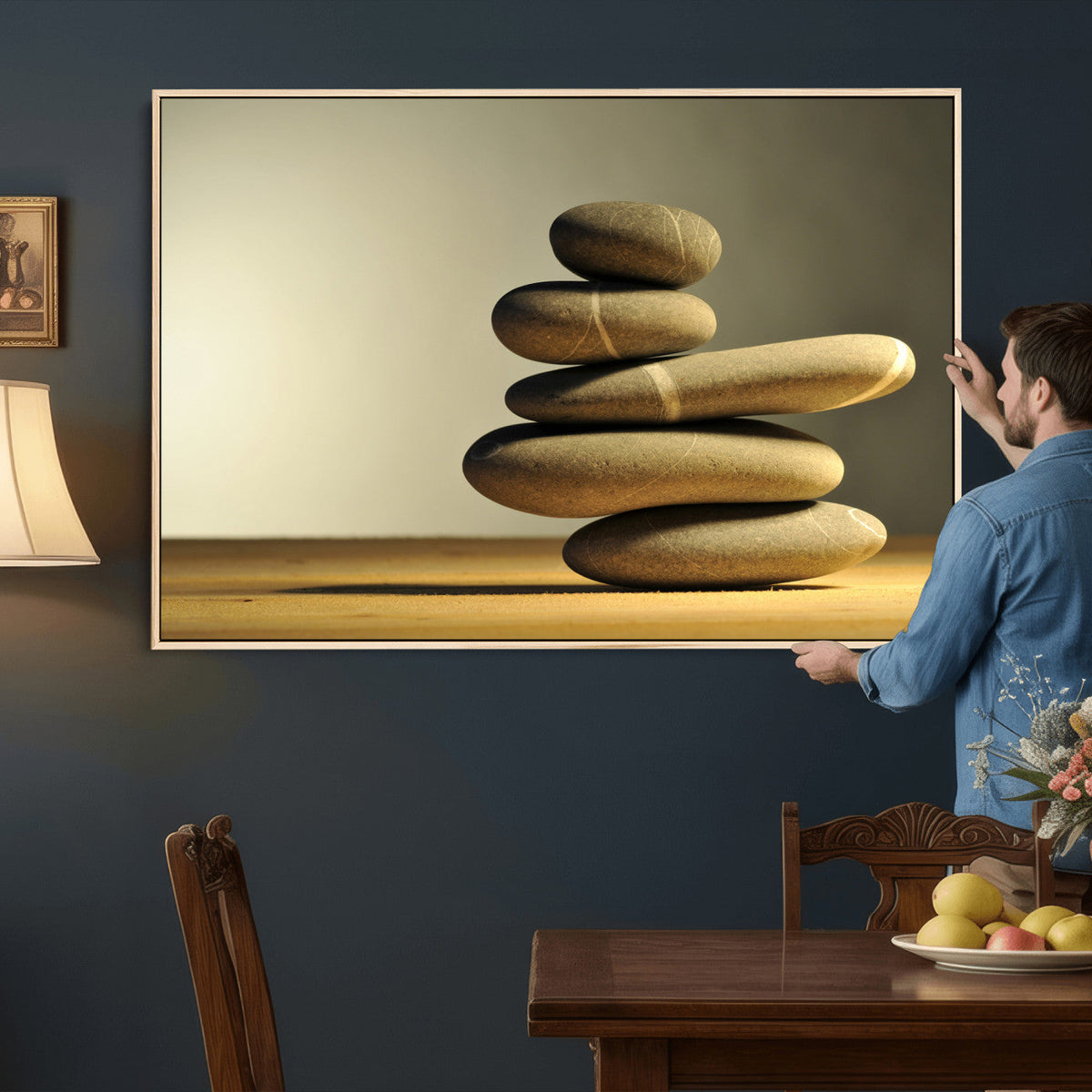 Zen Stone Wall Art Canvas Print, Balanced Rock Stack Framed